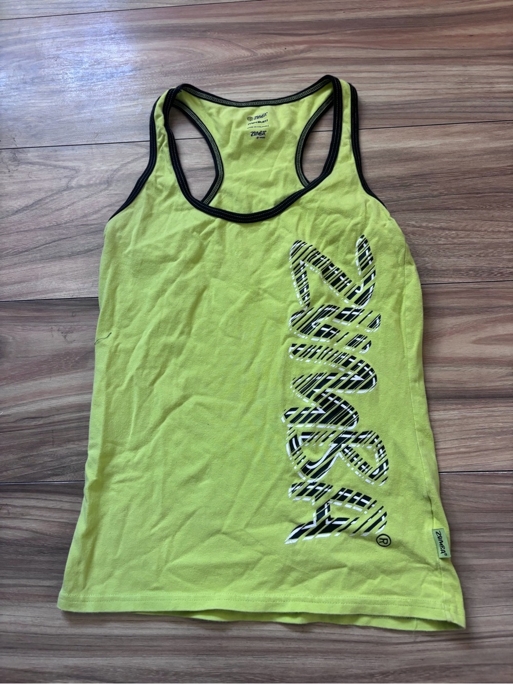 Zumba Fitness Neon Lime Racerback Tank with Black Trim medium